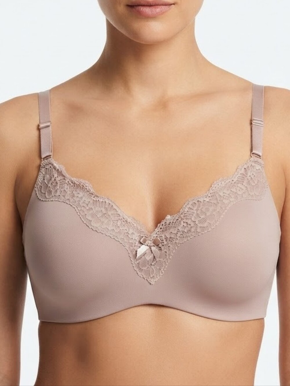 Maidenform Nude Lace Trim Push-Up Contour Bra 36B Wireless Feel